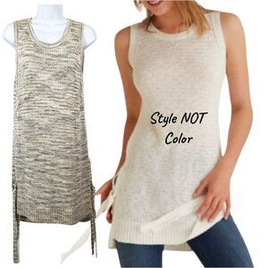 Michael Stars Long Line Sweater Vest Side Tie Vents Linen Blend Gray Size M